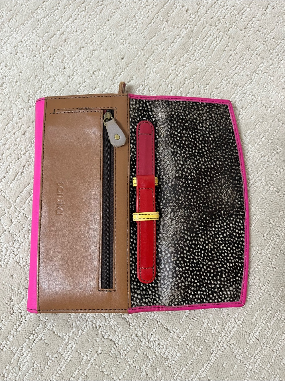 Soruka Fold-Over leather Wallet in Hot Pink with Black Speckled Haircalf - Picture 4 of 5